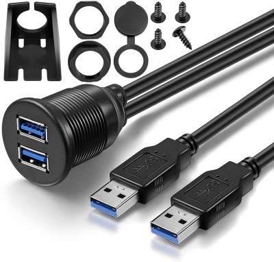 fdealz Reversible USB 2.0 1 m USB 3.0 Flush Mount Cable, Dual USB 3.0(Compatible with Boat, Car, Motorbike, Dual USB Flush Dash Panel Mount Cable Male To Female, One Cable)