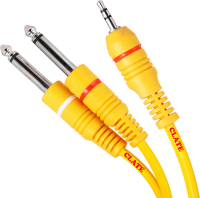 EKAAZ Stereo Audio Cable 2 m 1/8-Inch TRS Male to Dual 1/4-Inch TS Male Cable_150(Compatible with Musical Instrument, Yellow)