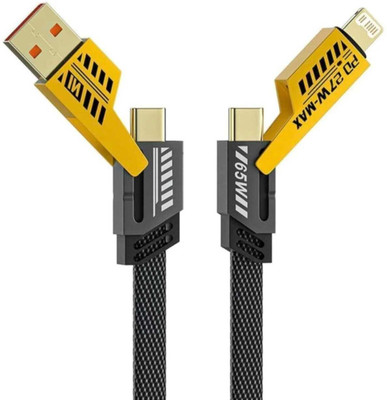 Sanvi Traders Type C 1 m Type C 1 m Braided 4 in 1 65W Fast Charging Cable Compatible for-iPhone & Android with MFI Certified (1 Meter)(Compatible with Apple & Android, Black, One Cable)