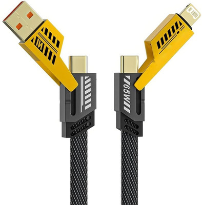 RoarX Type C 6 A 1 m Braided Nylon 4 in 1 65W Fast Charging Cable Compatible for-iPhone & Android with MFI Certified (1 Meter)(Compatible with Apple & Android, Black, One Cable)