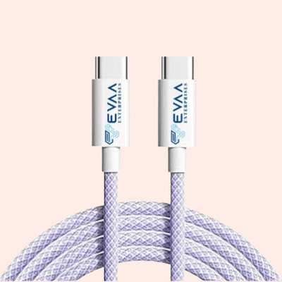 EVAAENTERPRISES Type C 6 A 1 m Nylon Braiding USB Type-C Cable 6A(Compatible with All Type-C Devices, Lavender, One Cable)