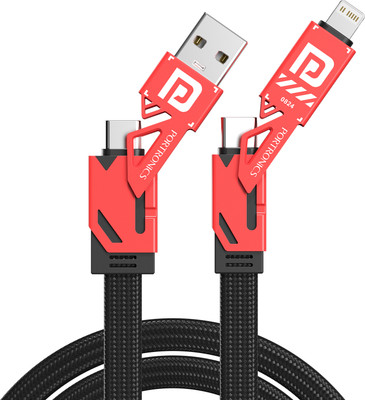 Portronics Type C 3 A 1 m Procharge 4 60W 4-In-1 Multifunctional Fast Charging Cable With Multiple Port(Compatible with Smartphones, Red, One Cable)
