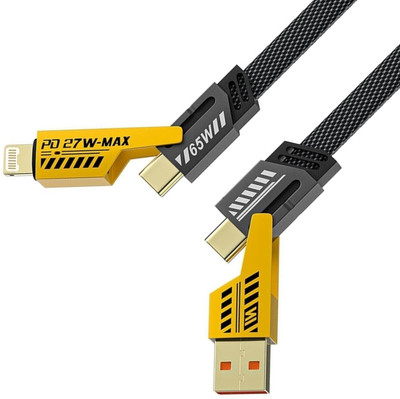Larecastle Type C 6 A 1 m Braided 65 Watt 4 in 1 Fast Charging Cable(Compatible with Android & iOS, Black, One Cable)