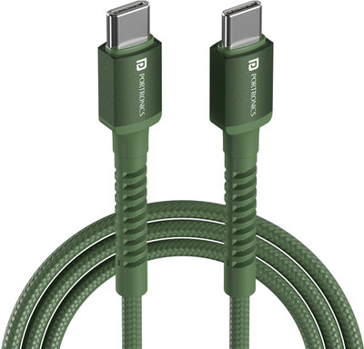 Portronics Type C 3 A 1 m Konnect X 240W Futuristic Unbreakable Nylon Braided Type C to Type C Fast Charging PD Cable(Compatible with Smartphones, Tablet, Green, One Cable)