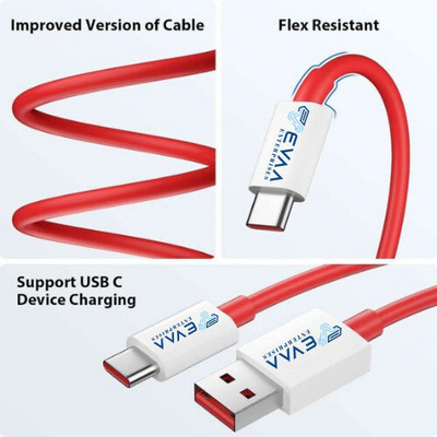 EVAAENTERPRISES Type C 6 A 1 m Nylon Braiding USB type-C Cable 100W(Compatible with All Type-C Devices, Red, One Cable)