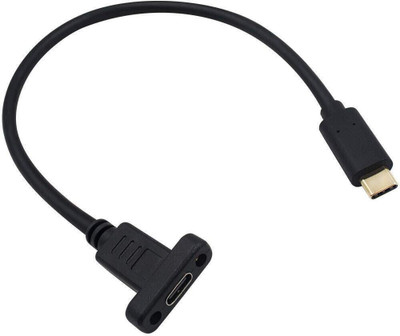 BKC Type C 0.3 m USB Type C Panel Mount Adapter Cable USB C Male to USB C Female Panel Mount Screw Hole Cable(Compatible with Laptop, Computer, Desktop, Black, One Cable)