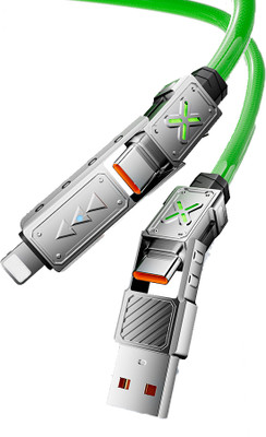 Zomei USB Type C Cable 1.5 m PD240W 4 In 1 Fast Charging Data Cable Tech(Compatible with Mobile, Green, One Cable)