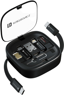 Portronics USB Type C Cable 0.27 m Snapcase 2 60W Multifunctional Data Cable Kit,Type C to Type C Retractable Cable(Compatible with Smartphones, Black, One Cable)