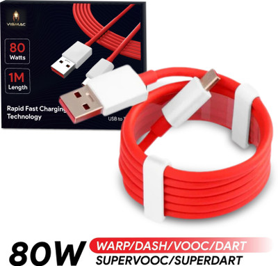 vismac USB Type C Cable 8 A 1 m copper 80W/6.5A Compatible Data Sync Fast Charging Cable Supports Dash/Warp Charging(Compatible with 80Watt Fast Charge & Data Sync Cable /Dash/Warp Fast Charge Cable, Red, One Cable, USB Type A To USB Type C)