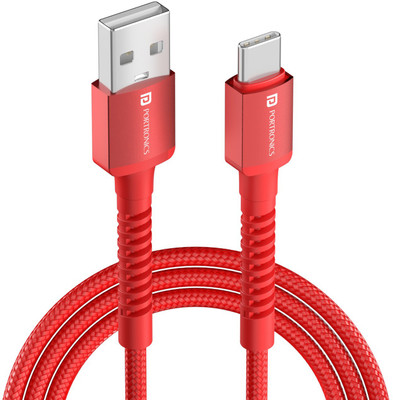 Portronics USB Type C Cable 6 A 1 m Konnect X Nylon Braided Fast Charging and Data Sync(Compatible with Smartphones, Red, One Cable)