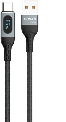 DUDAO USB Type C Cable 6 A 1 m Tough Unbreakable Braided Nylon L7MAX 66W PD Smart Digital Display Fast Charge and Data Sync Data Cable(Compatible with iPhone 16/15, Black, One Cable)