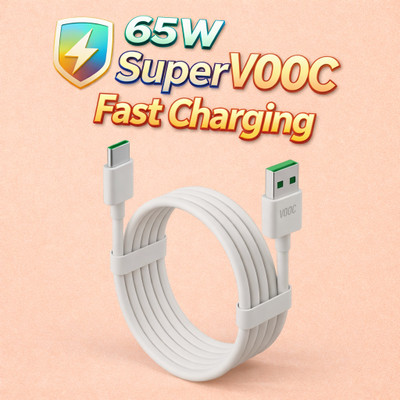 Tart USB Type C Cable 3 A 1 m Original SuperVOOC 65W Type C Fast Charging Cable | Charge & Data Sync Compatible with Oppo F25 Pro 5G, F23 Pro 5G, F21s Pro, F19 Pro, F17 Pro, F15, F11 Pro, F9 Pro(Compatible with Other Type-C Devices, White, One Cable, USB Type A To USB Type C)