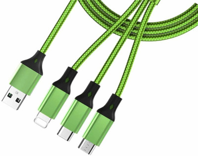 The Black Store USB Type C Cable 1 m Multi Charging Cable Nylon Braided Charging Cable with Type C, iOS and Micro USB(Compatible with All Android and iOS Smartphones Devices, Neon Green, One Cable) The Black Store USB Type C Cable 1 m Multi Charging Cable Nylon Braided Charging Cable with Type C, iOS and Micro USB(Compatible with All Android and iOS Smartphones Devices, Neon Green, One Cable)