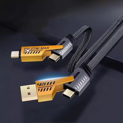 Gentle e kart USB Type C Cable 1.5 m Multi Charging Cable 4 In 1 USB Cable Type-C 60W Fast Charging Data(Compatible with Laptop, Smartphone, Black, One Cable)