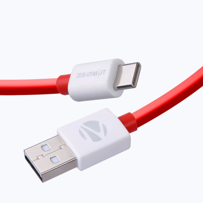 ZEBRONICS USB Type C Cable 4.5 A 1 m PVC ZEB-UT45(Compatible with Mobile, Red + White)