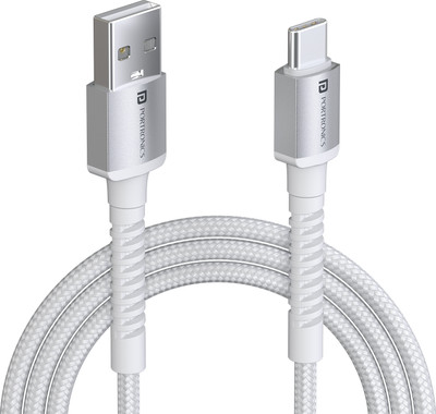 Portronics USB Type C Cable 3 A 2 m Konnect X Nylon Braided Fast Charging and Data Sync(Compatible with Smartphones, White, One Cable)