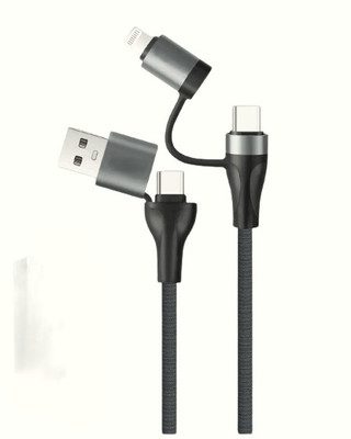 HRYFiNE USB Type C Cable 1 m braided 4-in-1 Type-C & Lightning with 65W Fast Charging, 480Mbps Data Sync(Compatible with Android and ios, Grey, One Cable)
