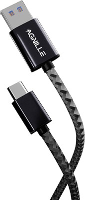 Agnille USB Type C Cable 2 A 1 m USB Type-C Double Braided 3.1A Fast Charging & Data Transfer 1M Cable(Compatible with Mobile, Laptop, Speakers, Computer, Tablet, etc, Black, One Cable)