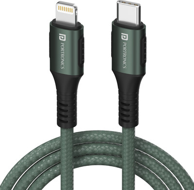 Portronics USB Type C Cable 2 A 1.2 m Konnect CL(Compatible with Lightning Supported Devices, Green, One Cable)