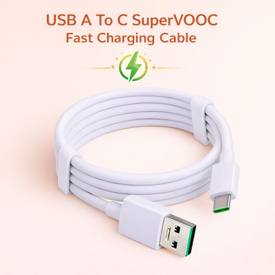 Tart USB Type C Cable 3 A 1 m Original SuperVOOC 65W Type C Fast Charging Cable | Charge & Data Sync Compatible with Oppo F31 Pro 5G, F29 Lite, F27 Lite, F25 Lite(Compatible with Other Type-C Devices, White, One Cable, USB Type A To USB Type C)