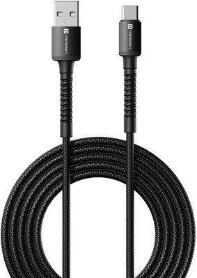 Portronics USB Type C Cable 3 A 2 m Konnect X Nylon Braided Fast Charging and Data Sync(Compatible with Smartphones, Black, One Cable)