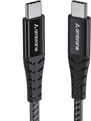 Ambrane USB Type C Cable 3 A 1.5 m RCTT-15 Type C to(Compatible with Smartphones, Black, One Cable)
