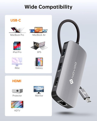 NOVOO Type C Hub 7 in 1 300 Mbps Data Card ,Calls not Supported(Dark Grey)