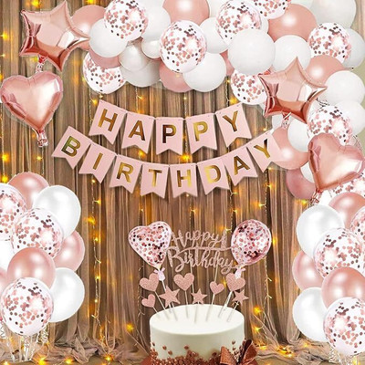 krido Birthday Decoration Items-53Pcs|Rose Gold Happy Birthday Decoration Items Kit(Set of 53)