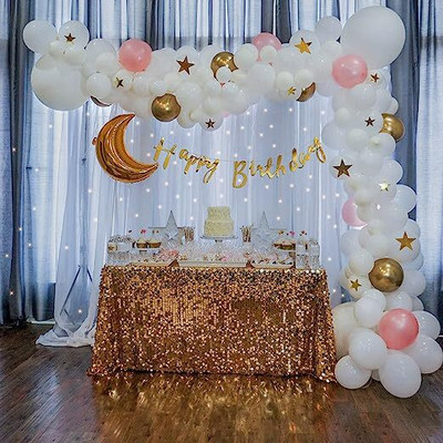 specialyou.in SpecialYou Star and Moon theme birthday decoration item with Pastel color balloon and net curtain curtain with string light and star bunting- 70 pcs
