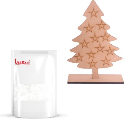 UraXx White Artificial Snow 250 gram With Laser Cut MDF Christmas Tree For Decoration