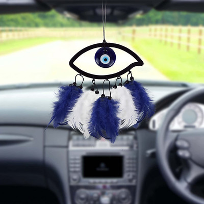 LAKSHMINARAYAN SALES Dream Catcher Evil Eye Hand Made for Wall Hanging Decorcar with Acrylic Material Decorative Showpiece  -  20 cm(Feather, Black)