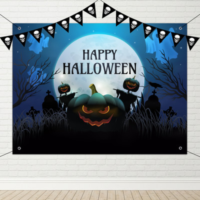 1iAM Multicolor Halloween Flex Decoration Pack of 26 - Blue Flex, Bunting Flags Hooks & Ribbon