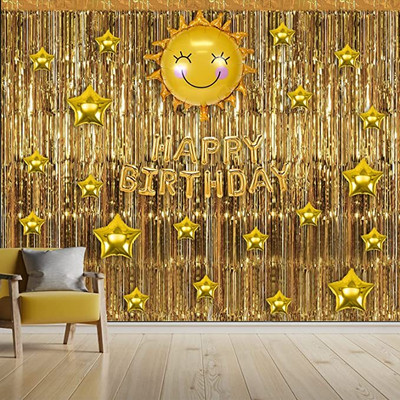 specialyou.in SpecialYou Happy Birthday foil balloon Decoration kit for girls/boys/kids sun and star Foil Balloons with Happy Birthday Golden Foil Balloon Banner-12 Pcs