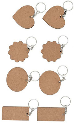 Curious Button Beige Set of 8 pcs Wooden Plain Keychain Painting Party Favors Bundle