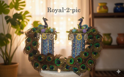 krazy Handcrafted Royal Peacock Decorative Centerpiece with Real Feathers Decorative Showpiece  -  7 cm(Fabric, Blue)