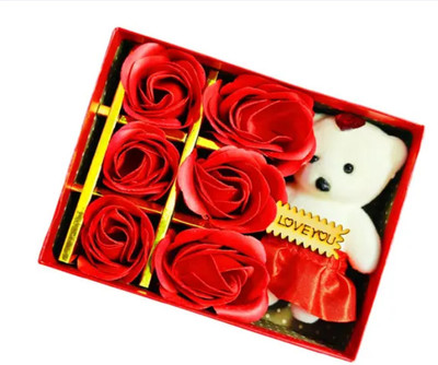 SHRIKHATUSHYAM Valentine Attractive Gift Set with 6 Red Roses & Teddy for Valentine Gifts,Wedding,Anniversary Gift For Girlfriend,Boyfriend,Husband,Wife