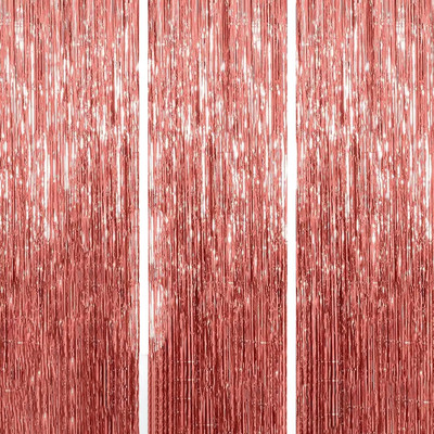 1iAM Rose Gold Foil Curtains Pack of 3/Metallic Tinsel Fringe Curtains for Party/Valentines Day