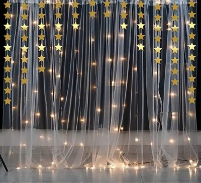 specialyou.in Special You White Net curtains with LED Lights and Star Bunting in Christmas decoration item kit- Set of 9 items
