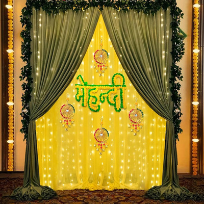 specialyou.in Yellow, Green Chiffon-like Curtains for Mehendi Decorations for Wedding, Home Decor'