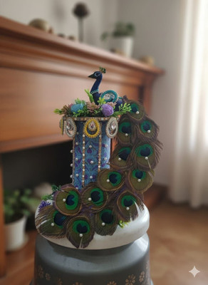krazy Royal Peacock Decorative Centerpiece with Real Feathers Decorative Showpiece  -  6.9 cm(Fabric, Blue)