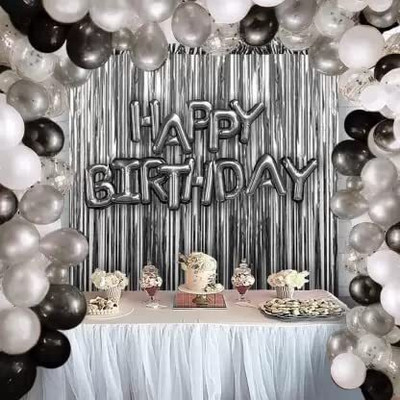 GLOBALPARTY White, Silver, Black Birthday Decoration Combo Set for Boys, Girls, Men and Women Pack of 48