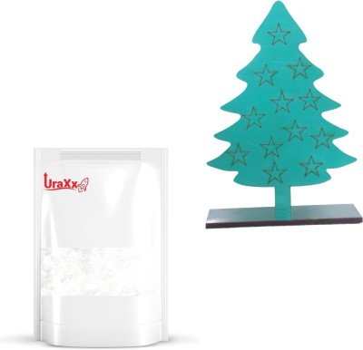 UraXx White Artificial Snow 250 gram With Laser Cut Green MDF Christmas Tree For Decoration