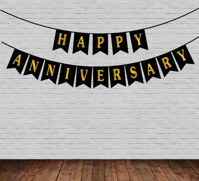 MGT CREATION Black Happy Anniversary 16 Latter Banner 1pc