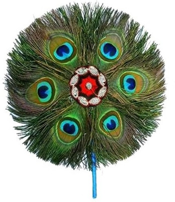 Rajmart Global Pack of 1 Decorative Feathers(20 CM Diameter Round Shape Real Mor Pankh Hand Fan for Krishna Ji Decoration Peacock Feather)