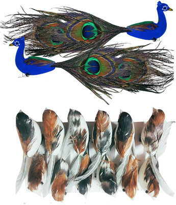 Mkmdecor Pack of 4 Decorative Feathers(20 Peacock Feather)