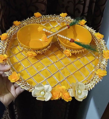 Masoom Wood Decorative Platter(Yellow)