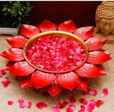 Creativelamps Iron Urli Bowl - Decorative Lotus Design - Home Decor - Red Iron Decorative Platter(Orange)