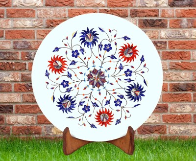 Pooja's Creation handicrafts inlay mix colorful wall and table decor 8 inch Marble Decorative Platter(Multicolor)
