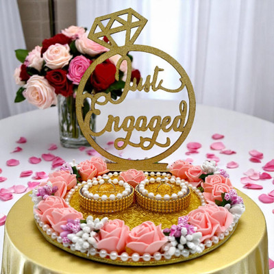 DesiCrafts Engagement Ring Platter Stoneware, Plastic, Glass Decorative Platter Glass Decorative Platter(Gold, Pink)