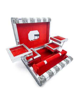 RHANDICRAFT Jewelry Box ,Wedding gift Box, Bangle Box , Wood Jewellery Box Wedding , Rakhi Gift Vanity Box (SILVER.RED) JEWELLARY BOX, CHURI BOX, VANITY BOX Vanity Box(Silver)